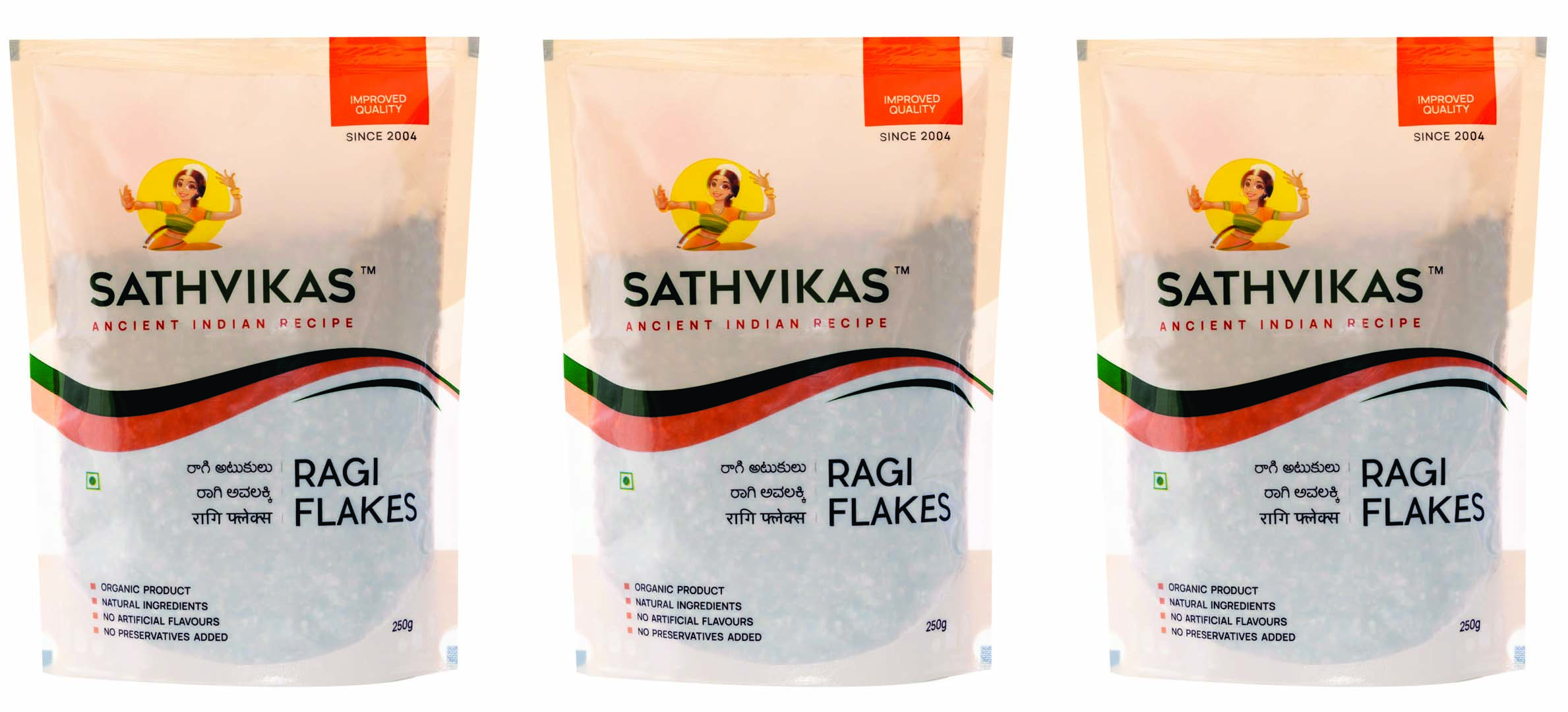 Ragi Atukulu / Finger Millet Poha / Ragi Flakes (250 grams) Pack Of 3.